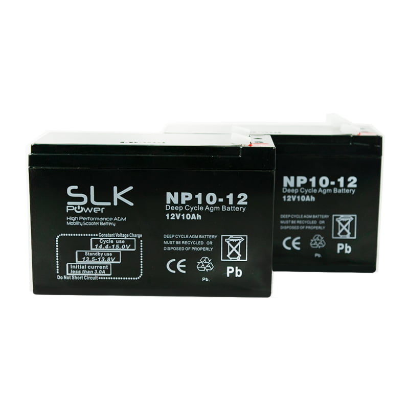 2 x 12v 10AH SLK AGM Mobility Scooter Batteries