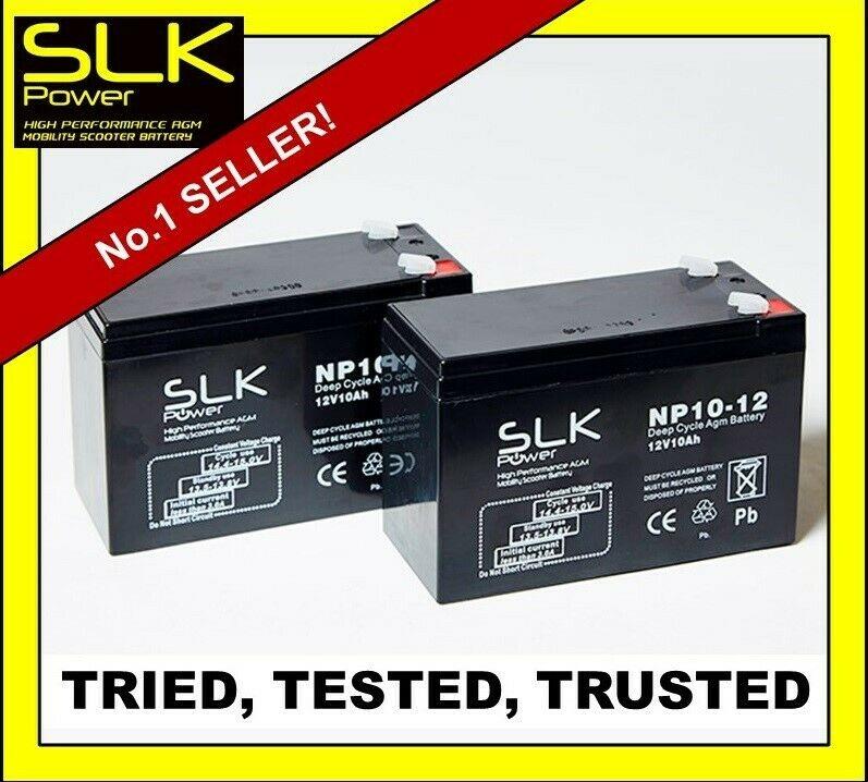2 x 12v 10AH SLK AGM Mobility Scooter Batteries