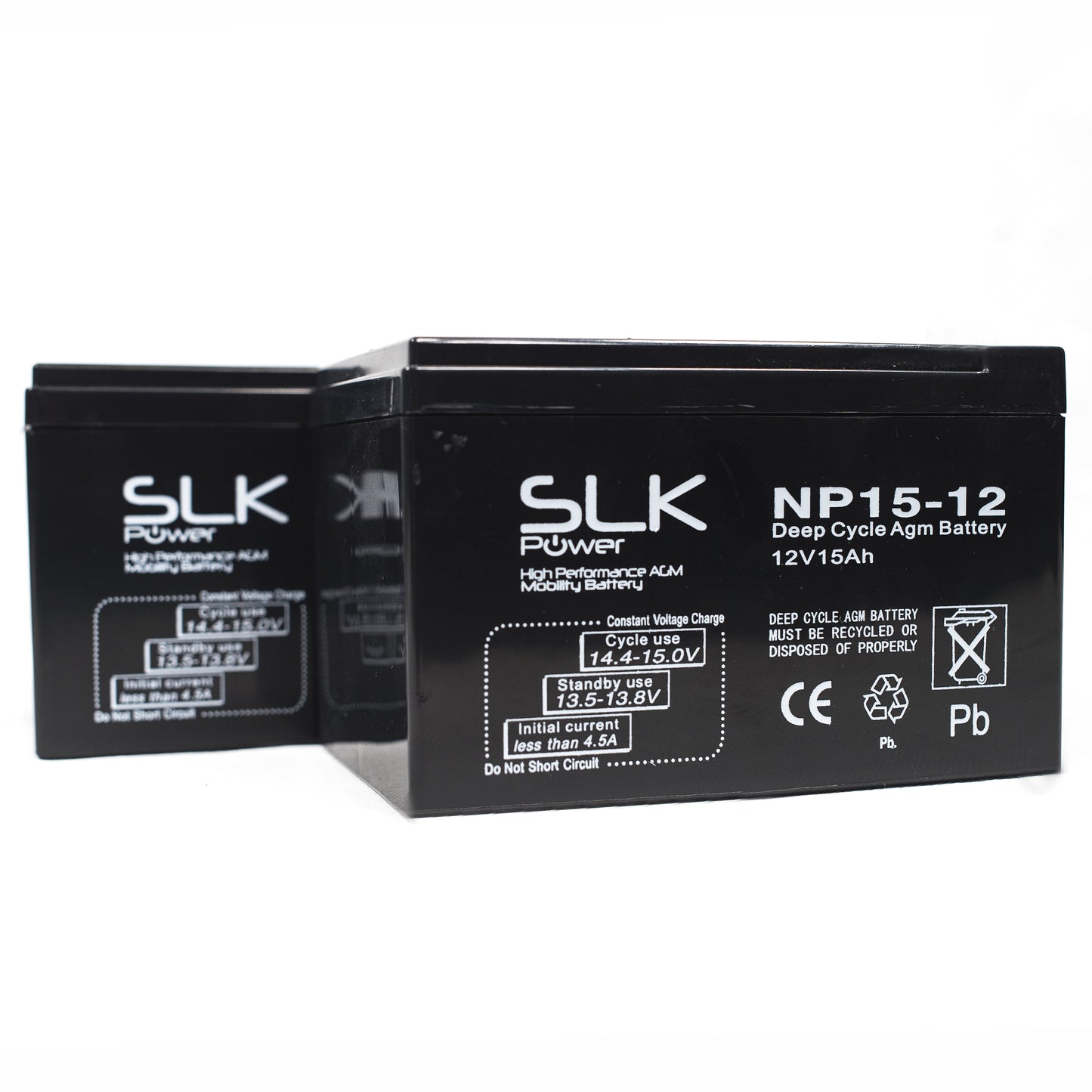 2 x 12v 15AH SLK AGM Mobility Scooter Batteries