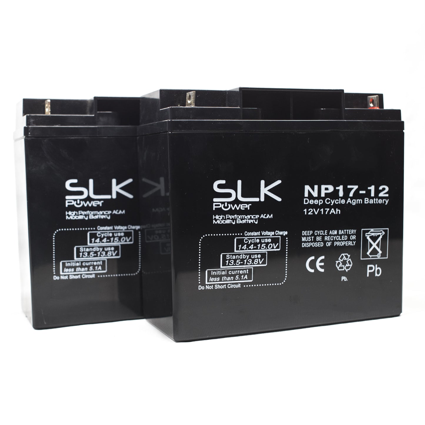 2 x 12v 17AH SLK AGM Mobility Scooter Batteries