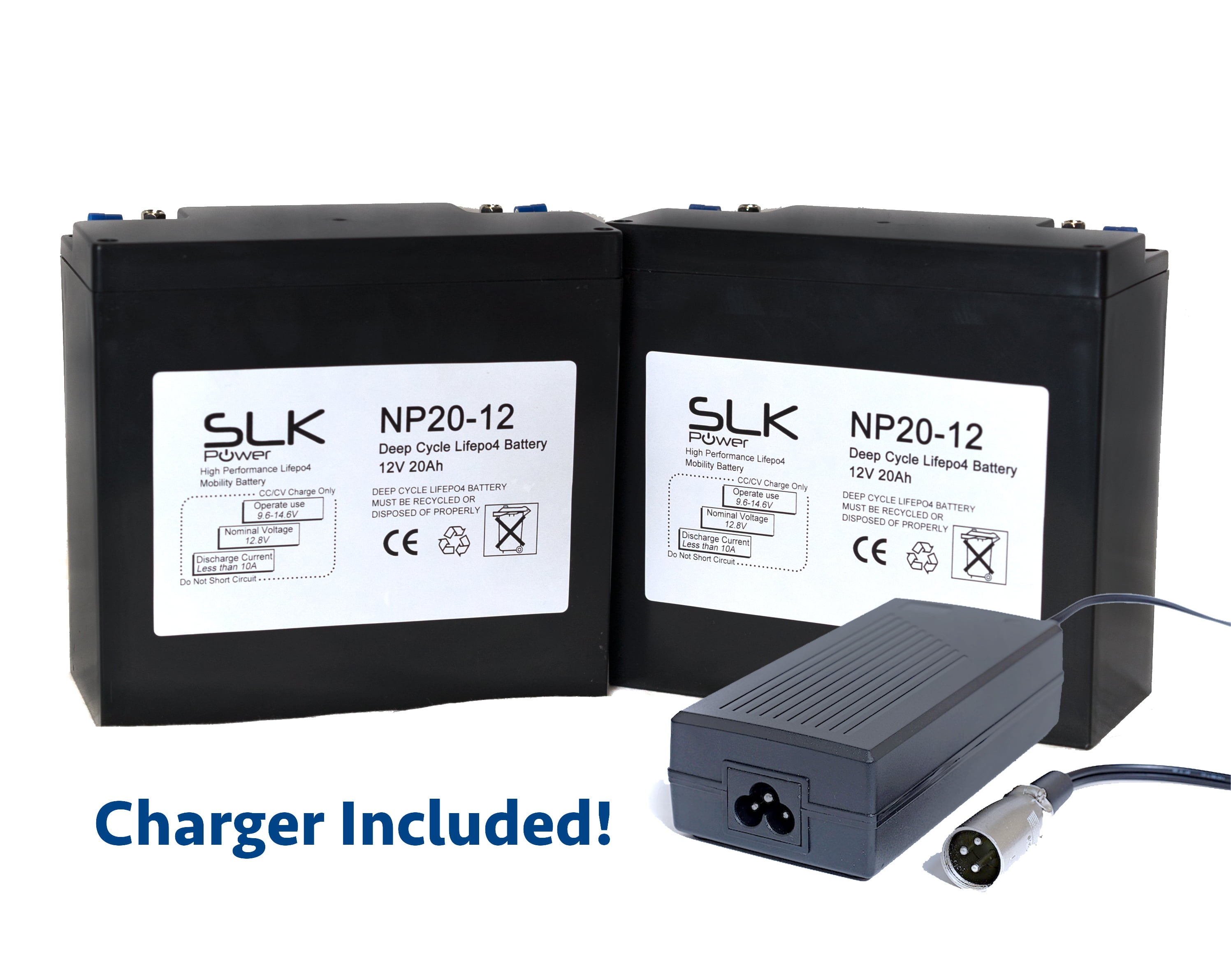 2 x 12V 20Ah Lithium Scooter Batteries & Charger Bundle – SLK Power